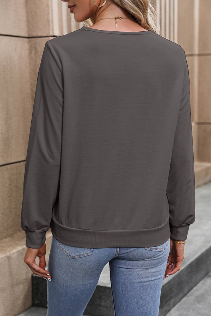 CWTBLL2884_V-NECK DESIGN COMMUTER LONG-SLEEVED TOP