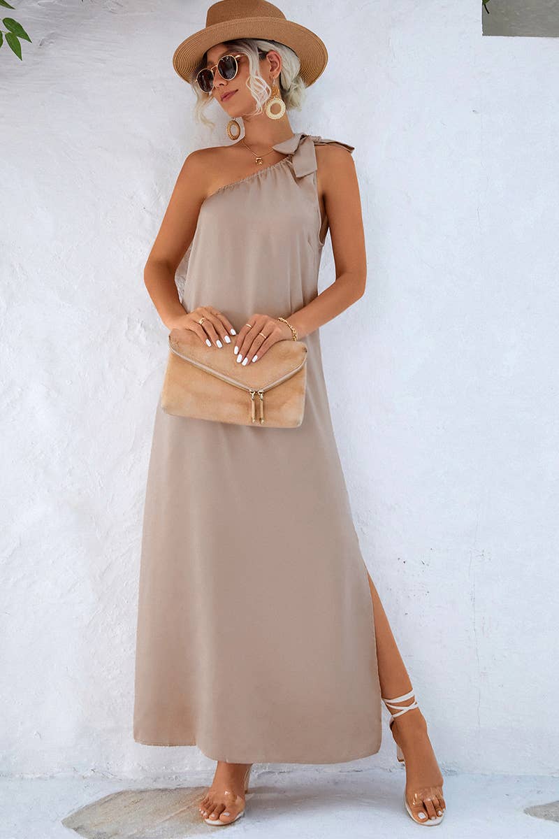 CWDTD0407_SPRING AND SUMMER NEW OFF-SHOULDER TIE DRESS