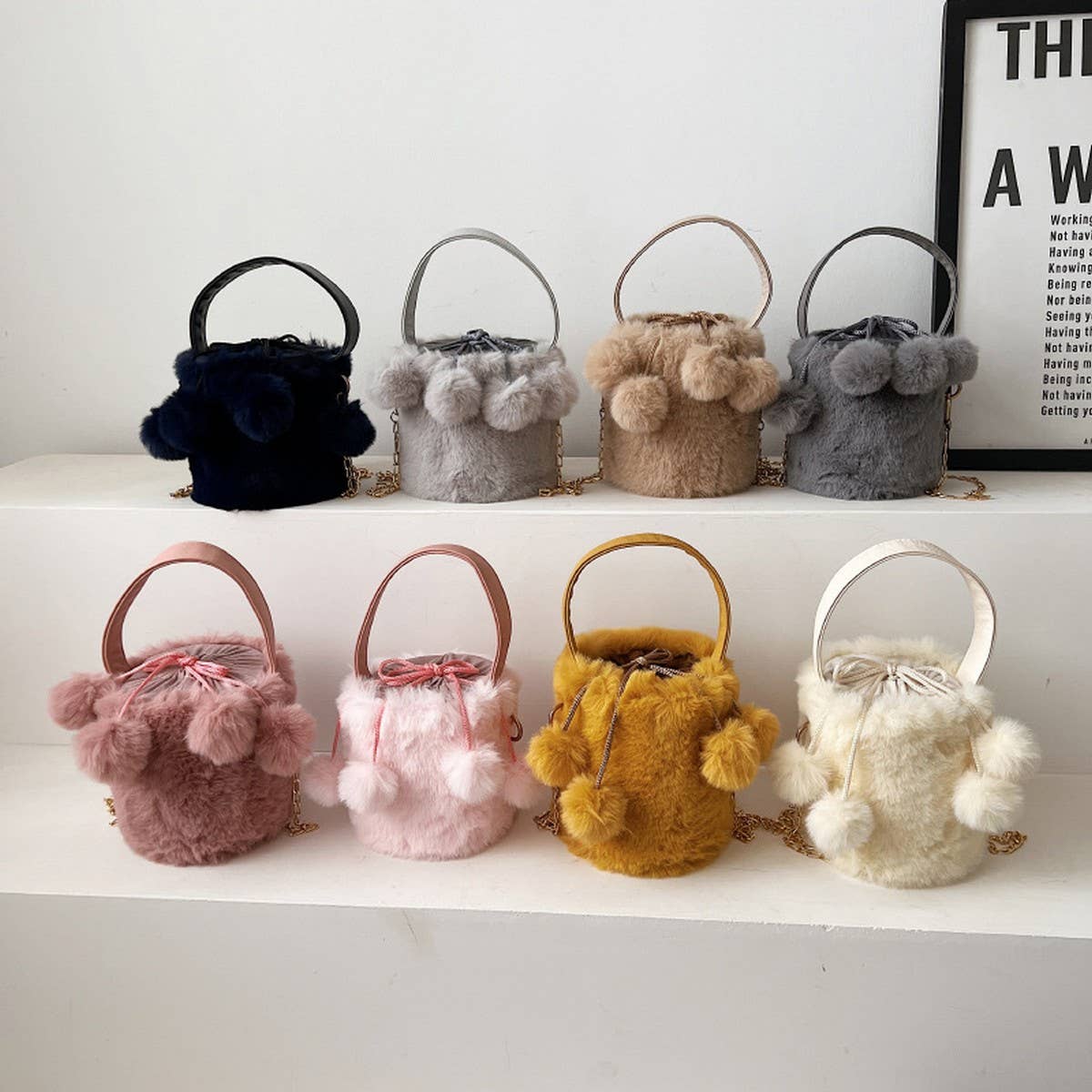 WINTER CROSSBODY DRAWSTRING PLUSH BUCKET BAG_CWAB3954