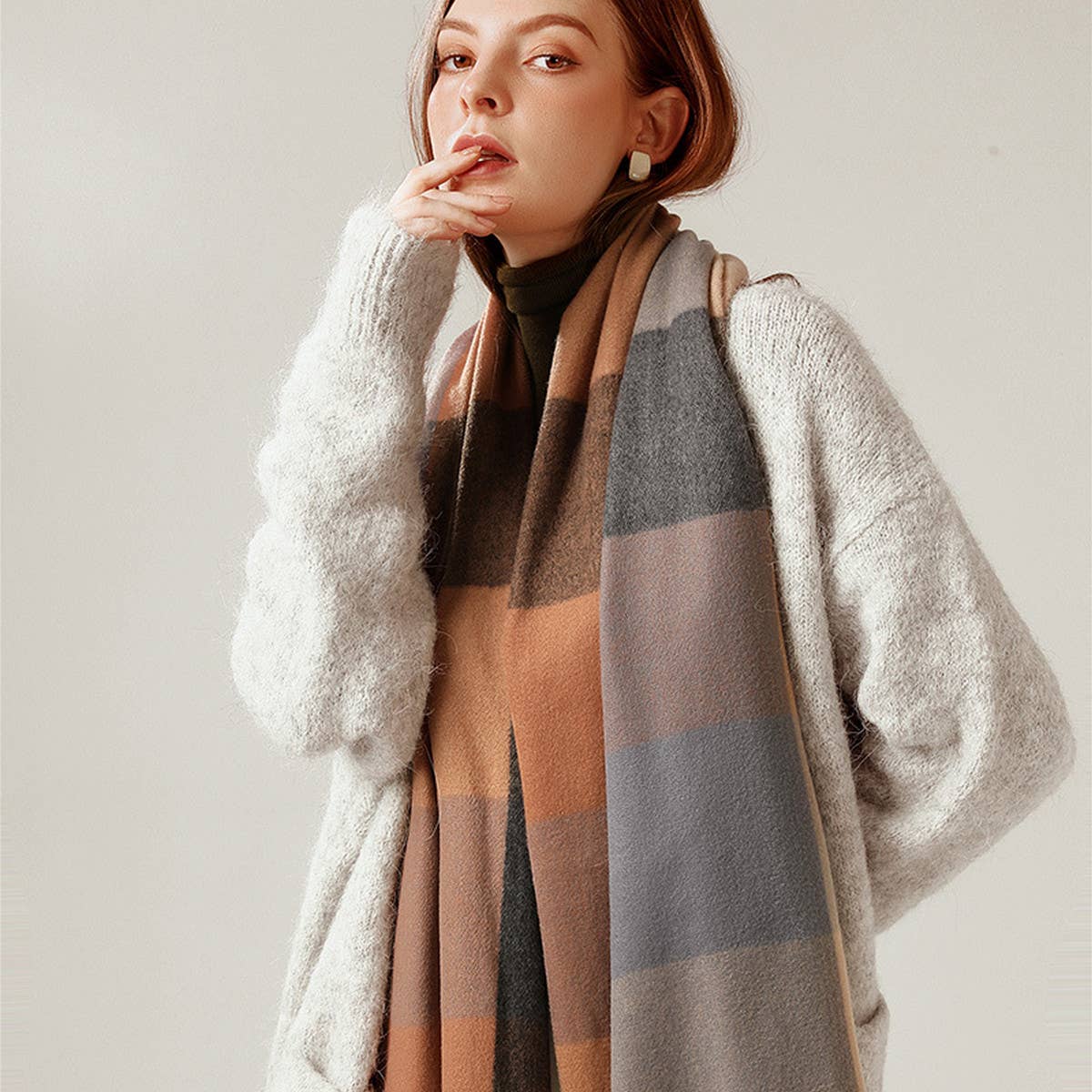 Elegant Plaid Shawl - Winter Scarf for Women