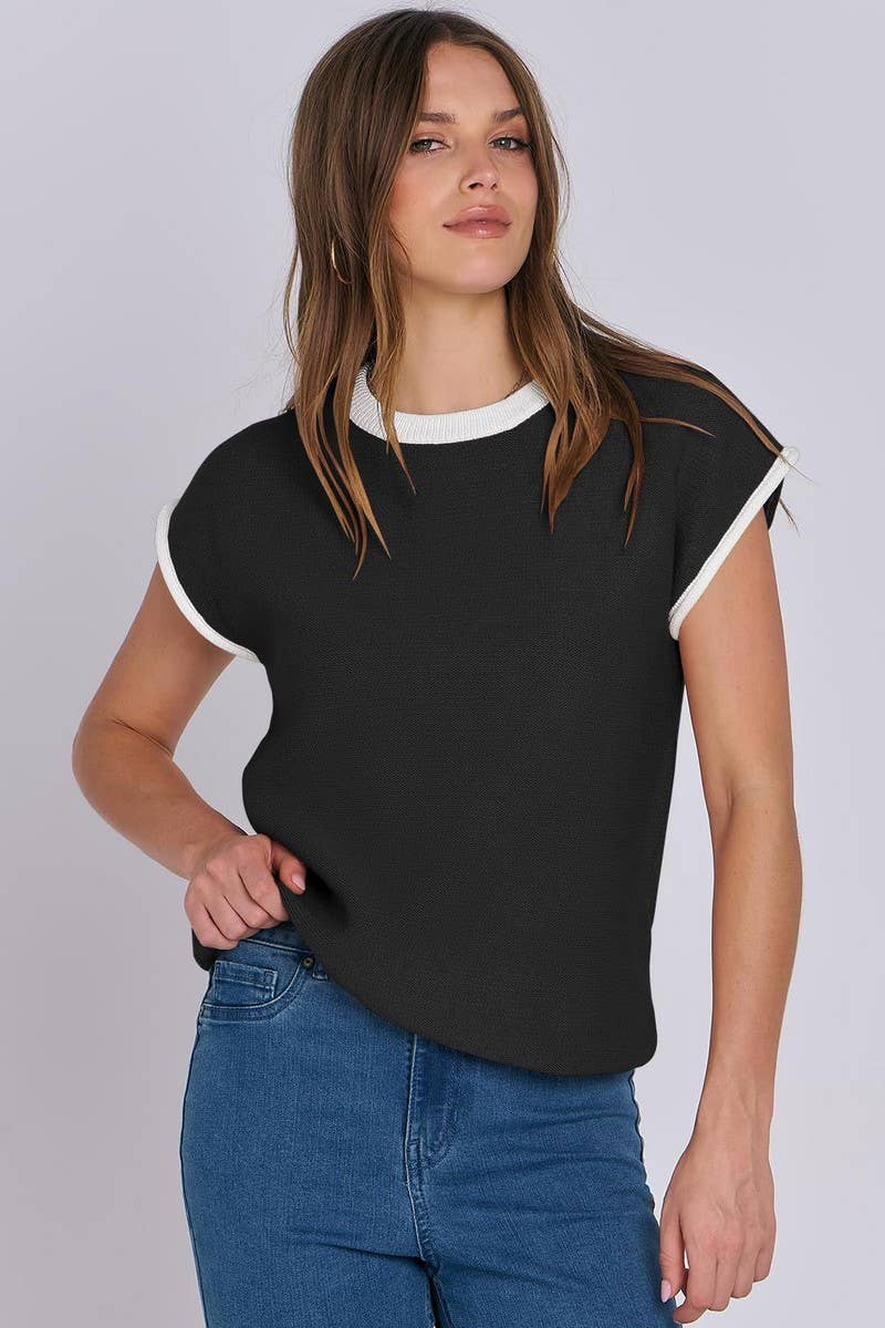 CWOSWS0122_CREW NECK CASUAL STRIPED CONTRAST KNIT TOP