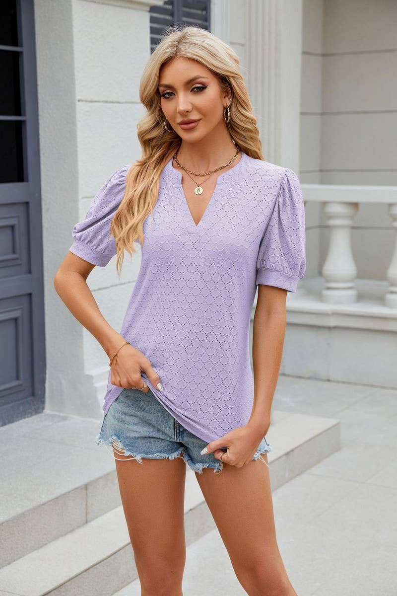 CWTTS0842_V-Neck Short Sleeve Knit Top