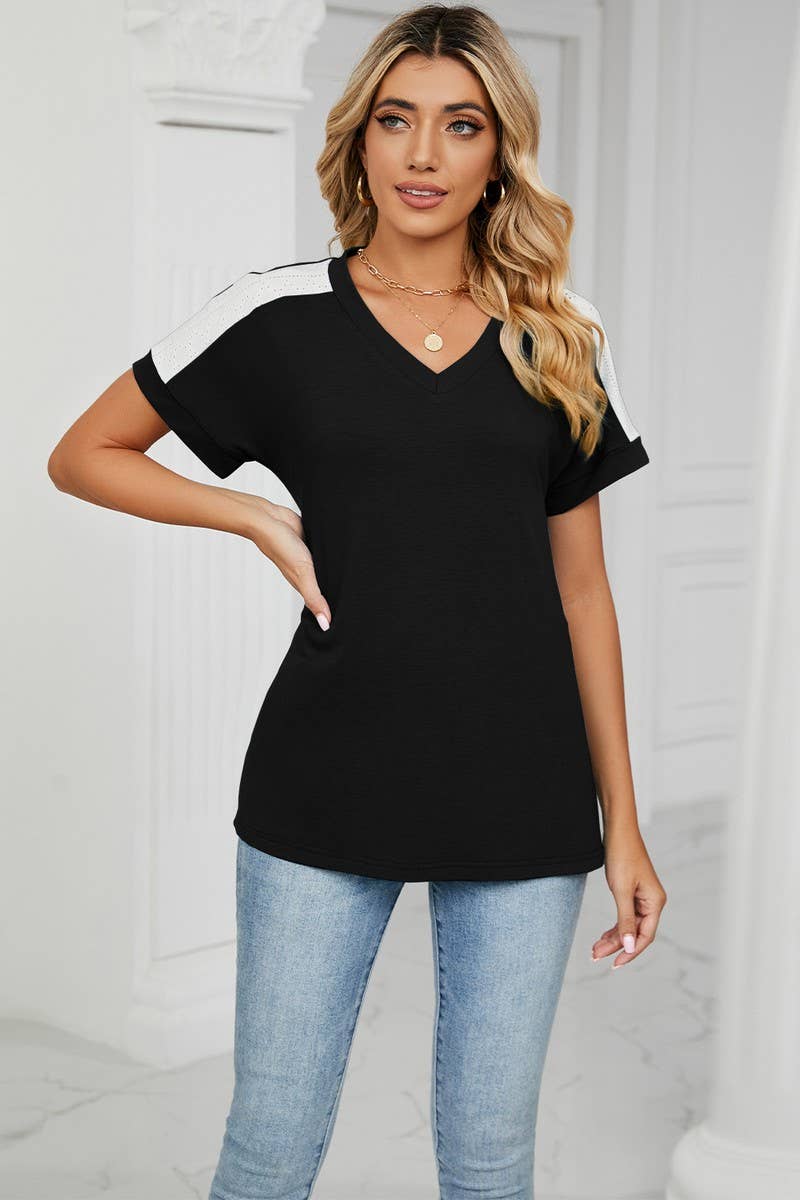 CWTTS0757_V-Neck Shirt Sleeve Top