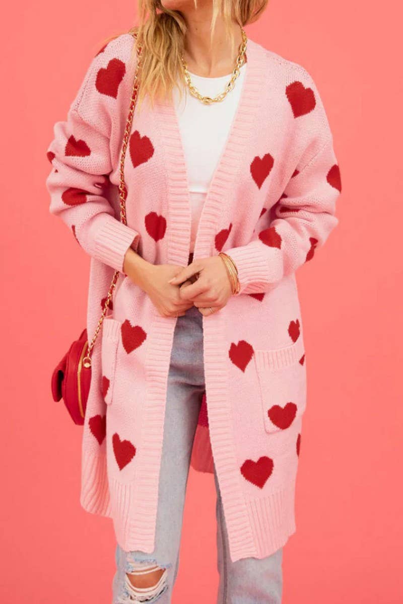 CWOCAL00831_BUTTONLESS HEART PATTERN MIDI KNIT CARDIGAN