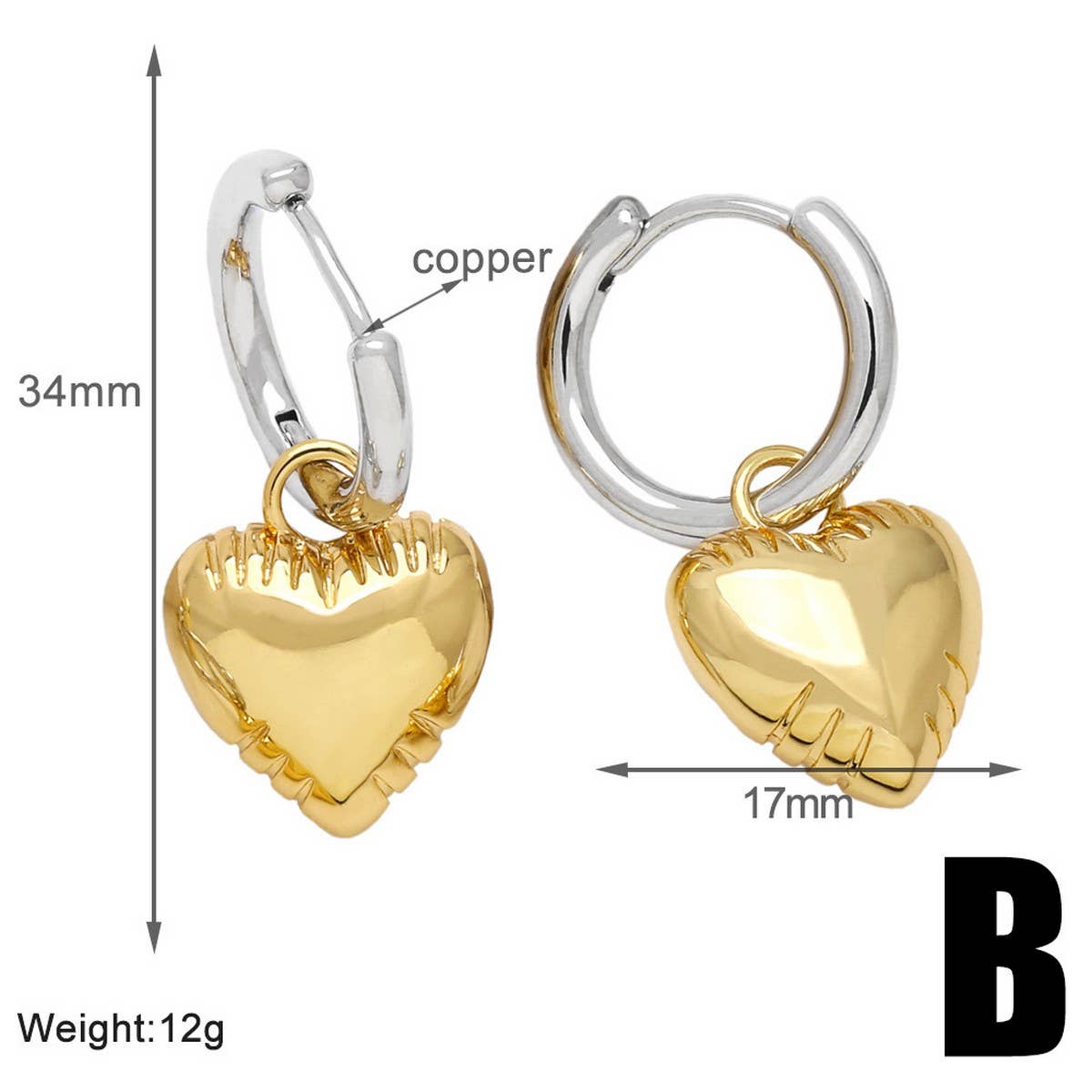GOLD PLATED HEART-SHAPED PENDANT EARRINGS