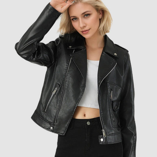 Fall Women?™s PU Leather Jacket?“Slim Commuter Coat_CWMM9020
