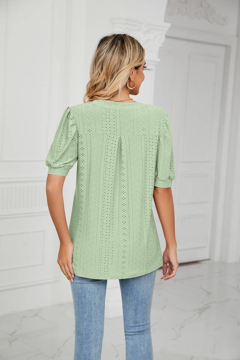 CWTSTS0358_V-Neck Short Sleeve Knit Top
