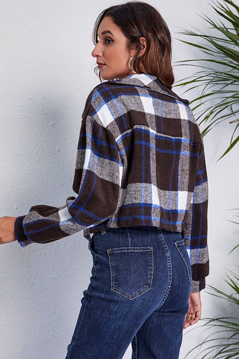 CWOCO0419_PLAID LANTERN SLEEVE LONG AND SHORT WOOLEN COAT