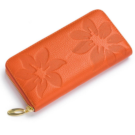 Embossed Leather Long Wallet for Women_CUAB00363