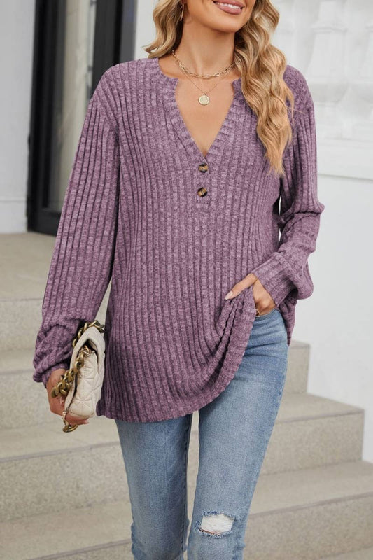 CWOSWL6561_V-NECK BUTTON-UP LONG-SLEEVED SWEATER