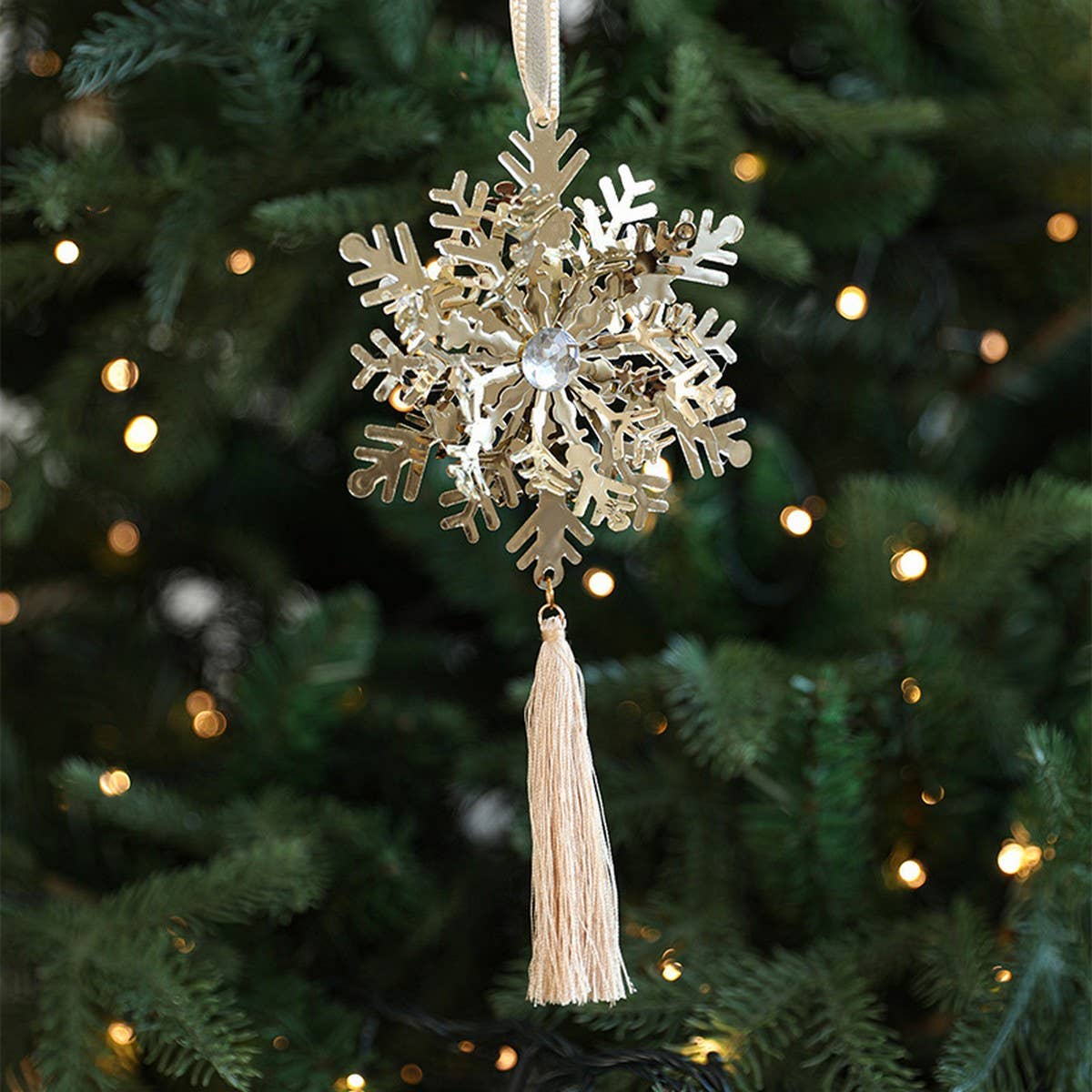 Gold Metal Snowflake Hanging Xmas Tree Decor