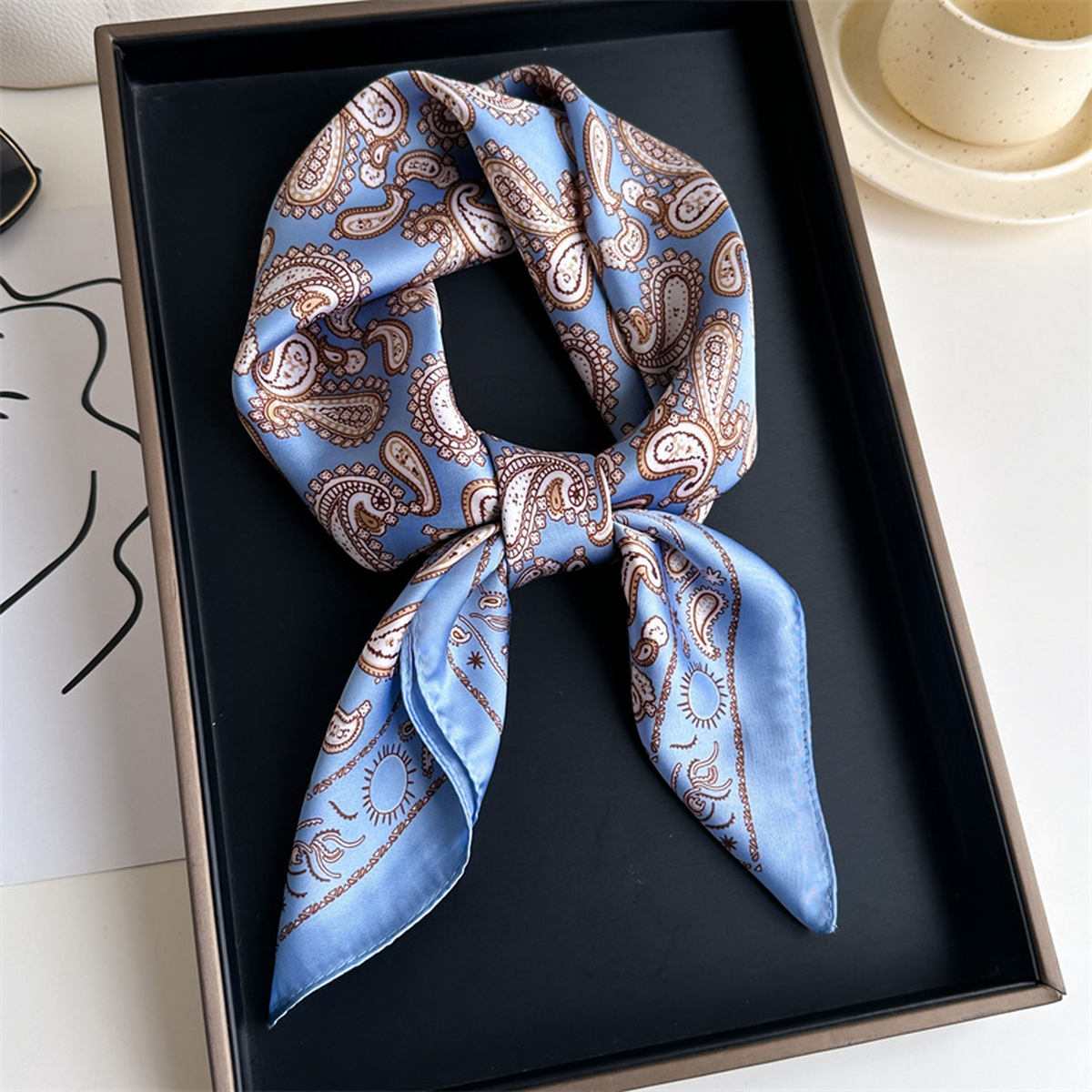 Lily Print Satin Square Scarf for Summer Sun