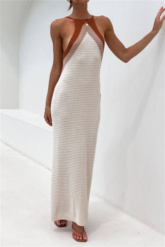 CWDMD1240_Crew Neck Sleeveless Knit Sweater Maxi Dress