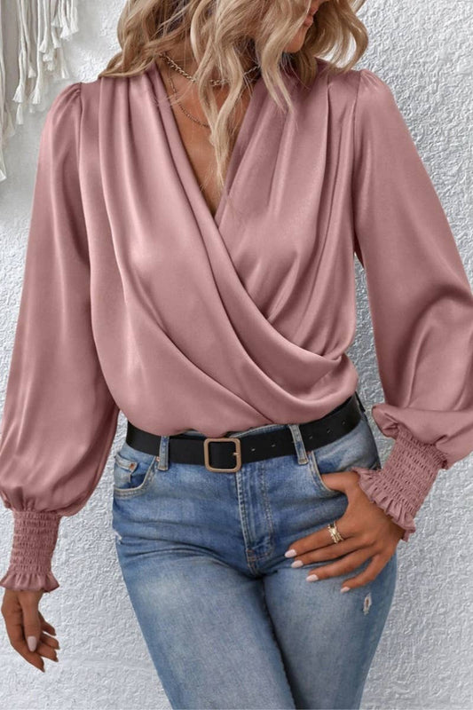 CWTBLL2517_V-NECK LONG-SLEEVED TOP WITH LANTERN SLEEVES