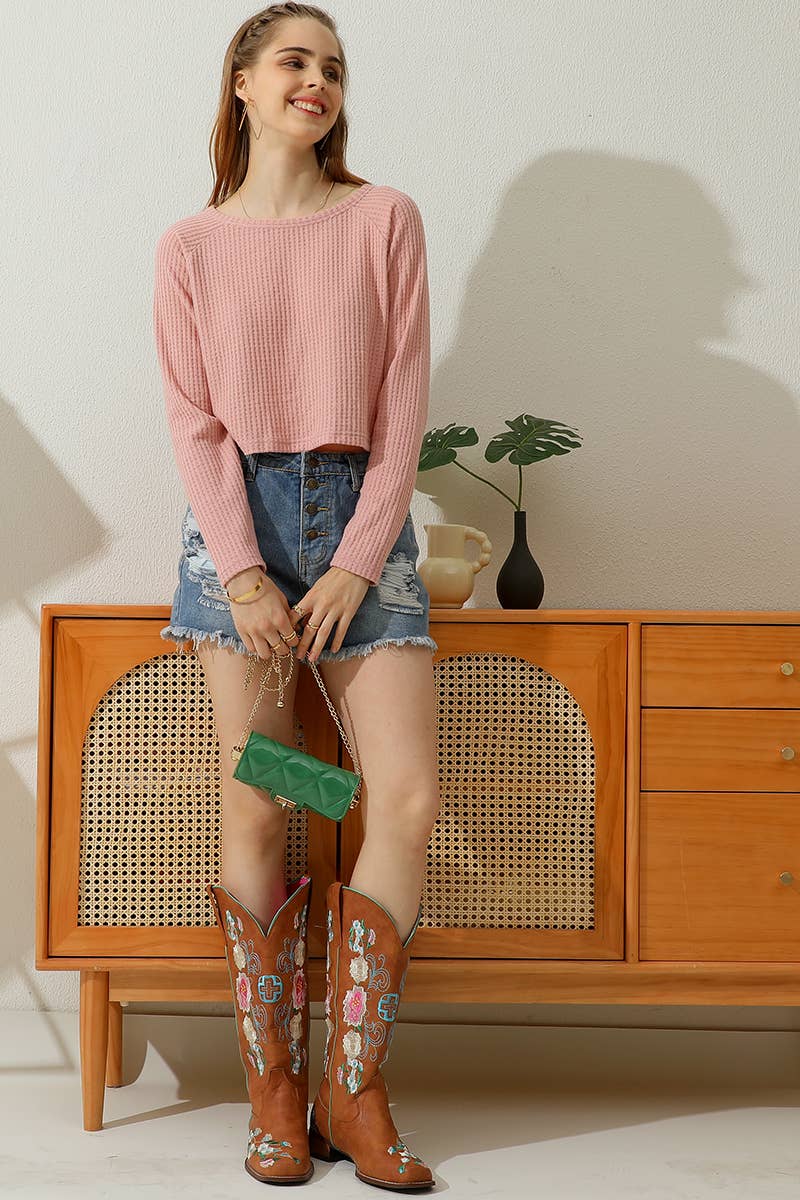 CWTTL1485_Casual Round Neck Loose Fit Long Sleeve Tops