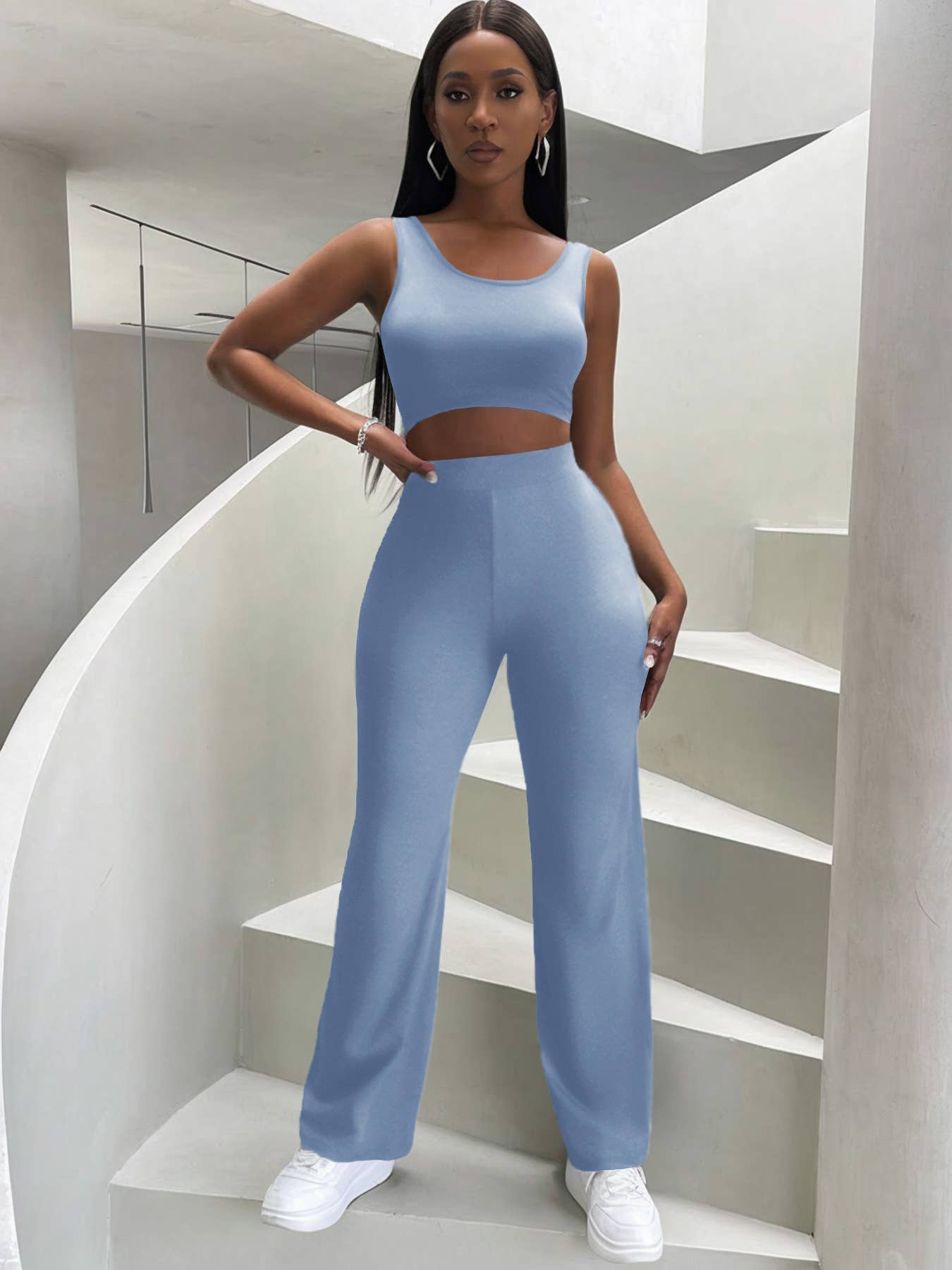 Casual fashion crop vest pants two-piece set