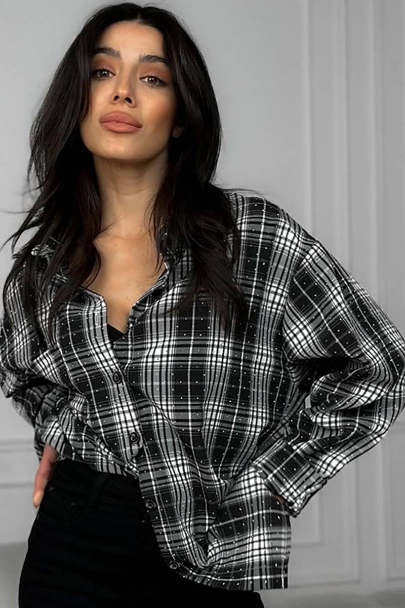 CWTBLL00573_PLAID HOT-STITCHED STAR-STUDDED LOOSE SHIRT