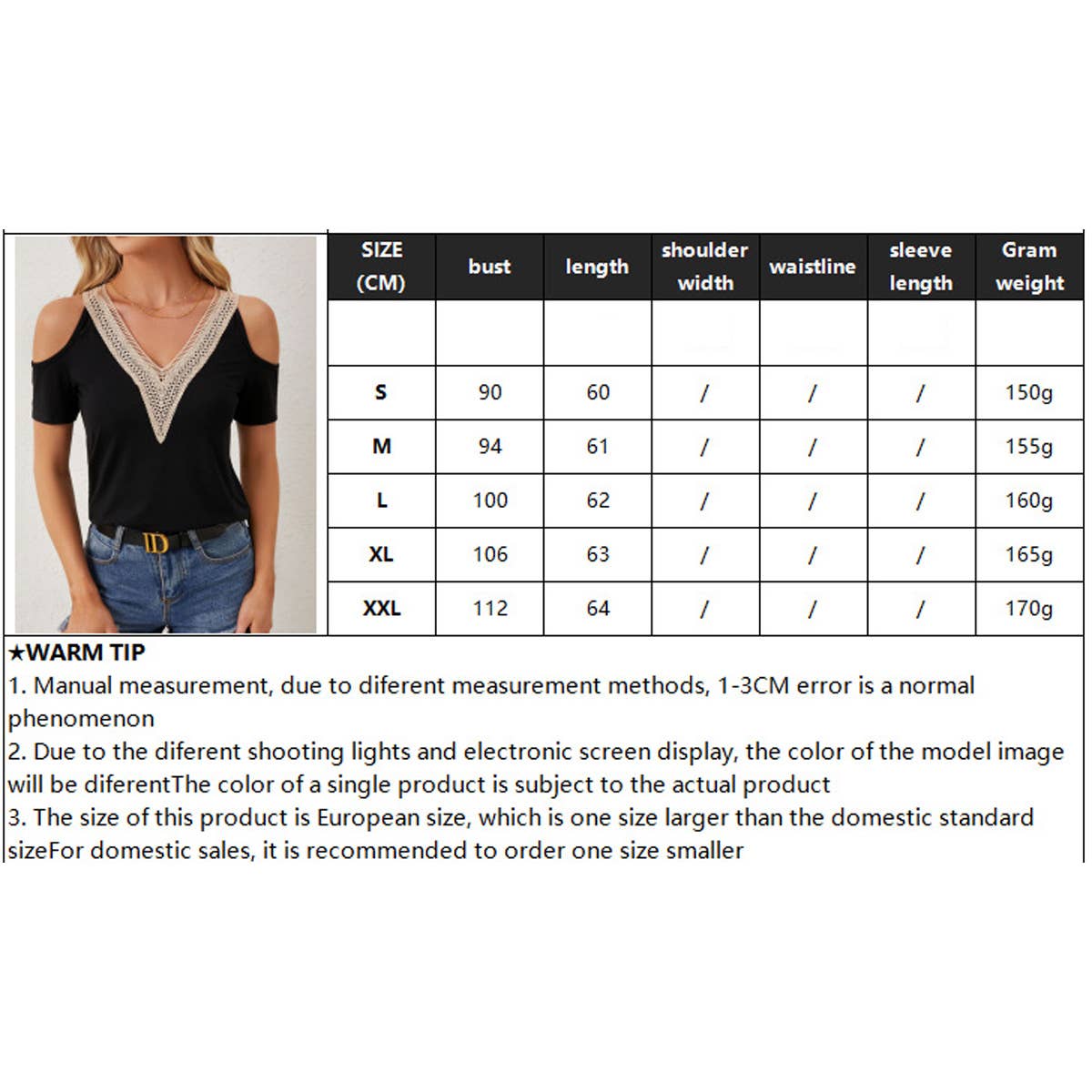 Elegant lace V-neck hollow loose T-shirt