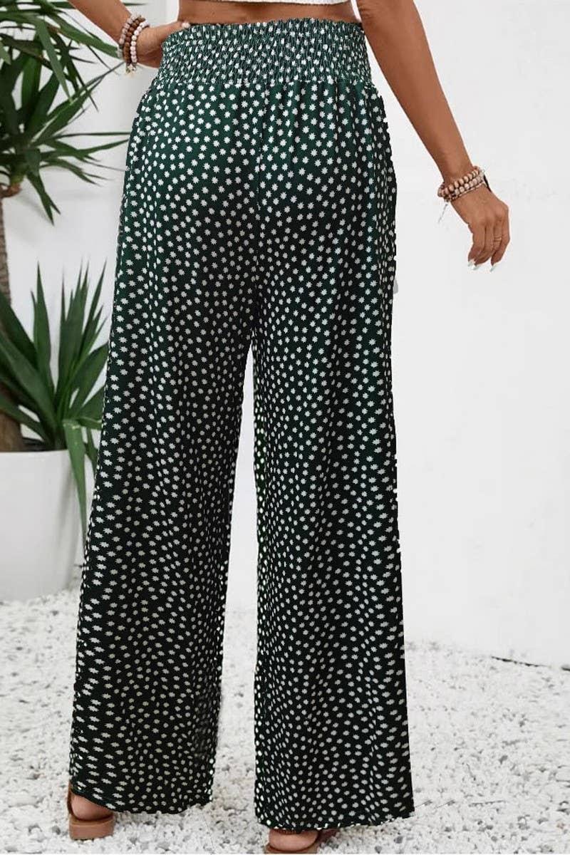 CWBLP2040_CASUAL POLKA DOT HIGH WAIST SLIM WIDE LEG PANTS