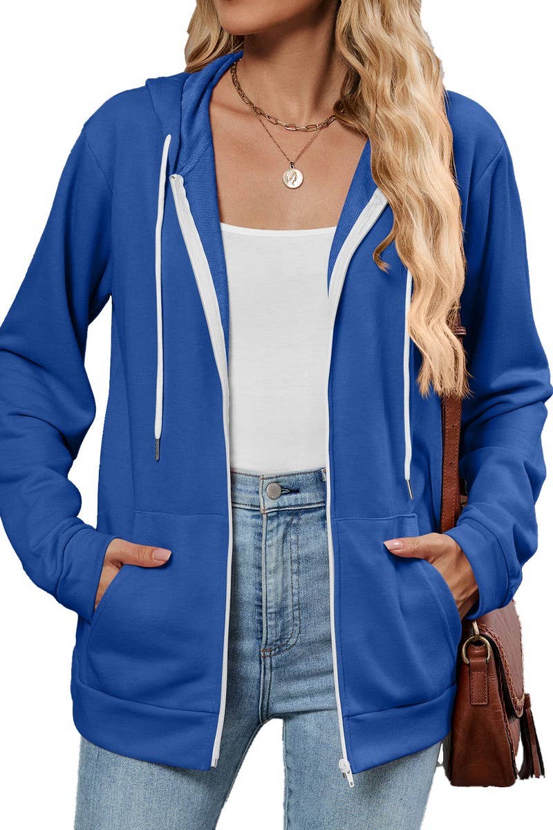 CWOCAL00575_CONTRAST COLOR ZIPPER HOODED POCKET SWEATSHIRT