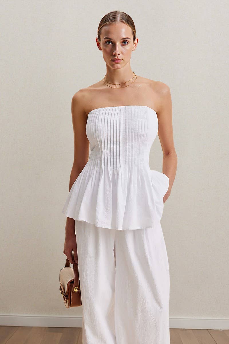 CWSTB2152_WHITE OFF-SHOULDER TUBE TOP & PANTS SET