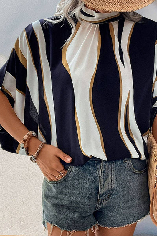 CWTBLS0927_IRREGULAR BAT SLEEVES PRINT SHIRT