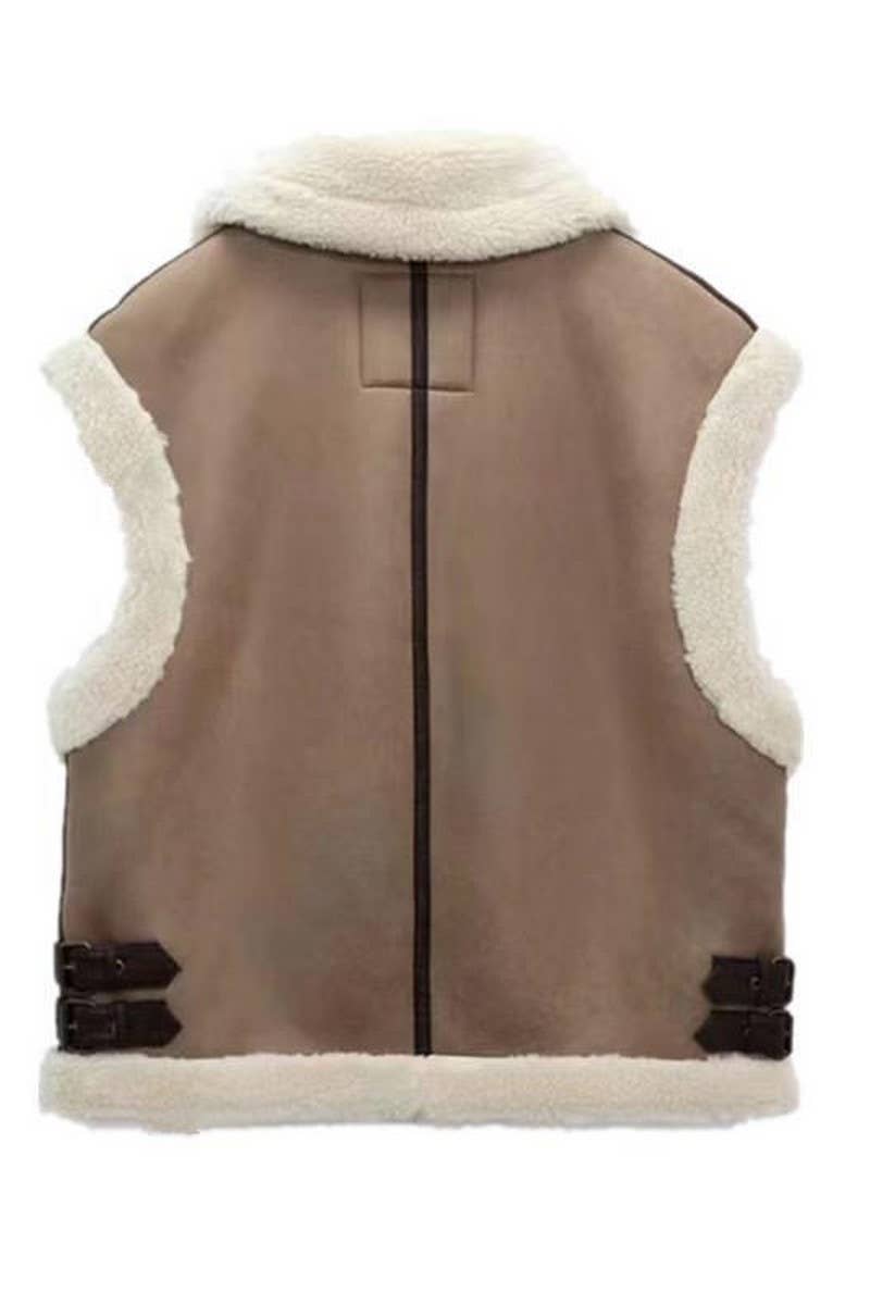 CWOV0467_FUR LAPEL THICKENED VEST COAT