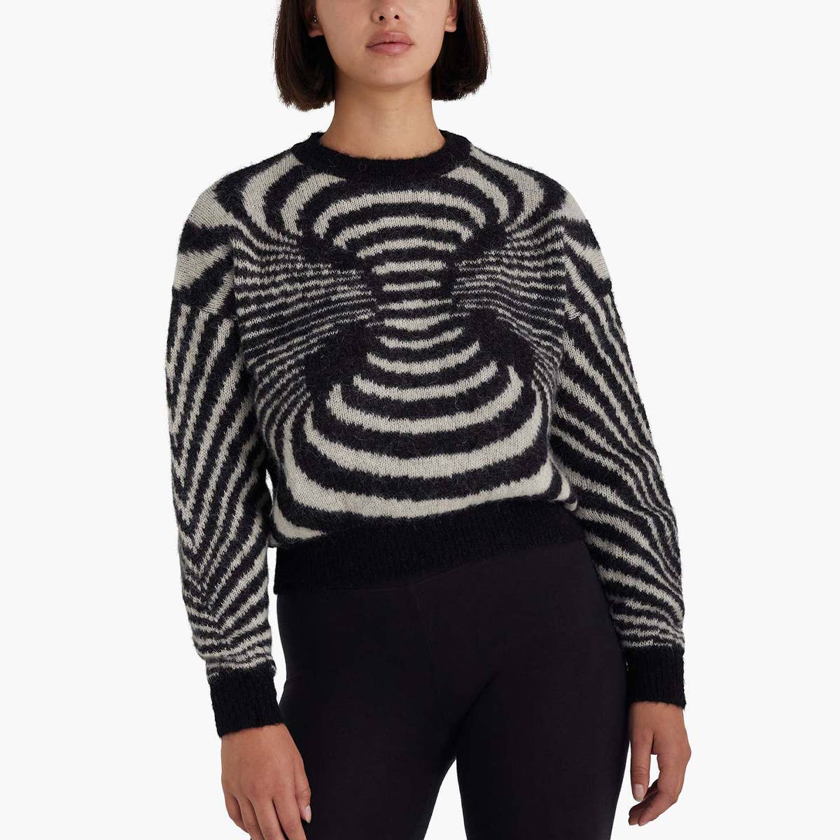 CREW-NECK STRIPED LONG-SLEEVED SHORT SWEATE