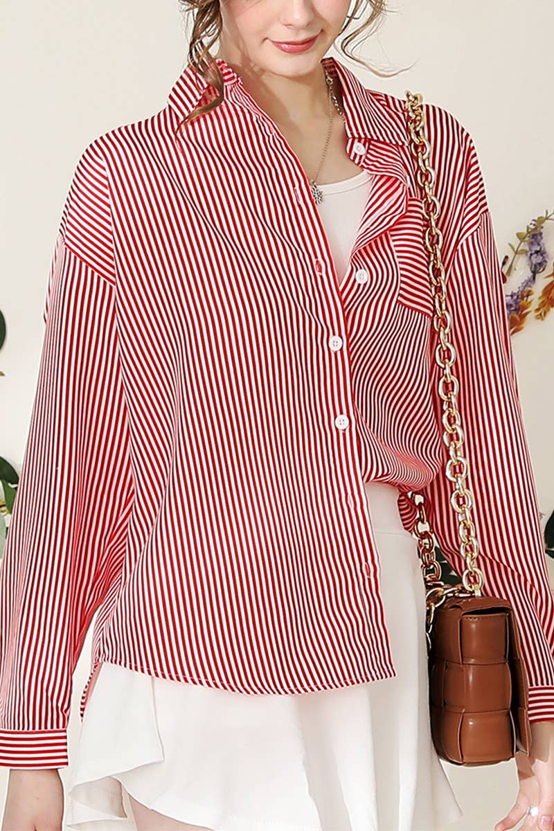 CWTSTL450_VERTICAL STRIPE BUTTON DOWN ONE POCKET SHIRTS