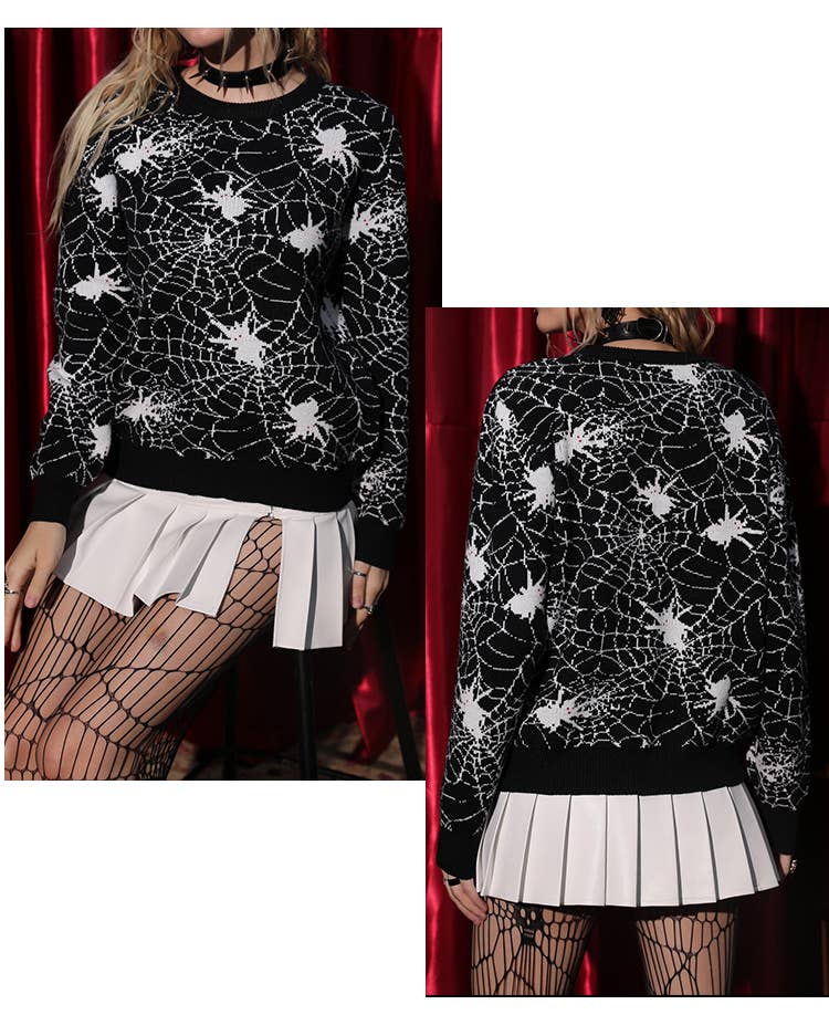 BLACK SPIDER JACQUARD LOOSE LONG-SLEEVED SWEATER