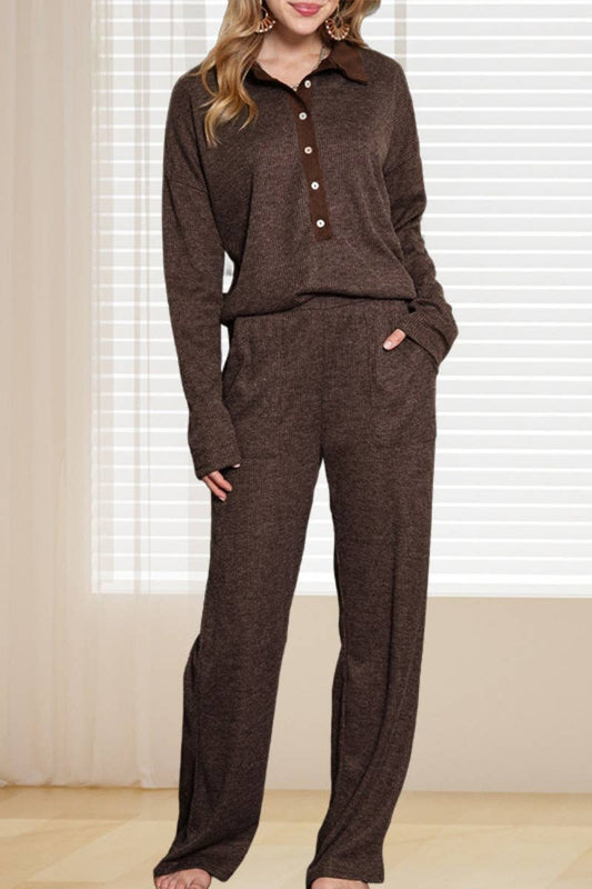 CWSS1014_LAPEL BUTTON-DOWN LONG SLEEVE TOP PANTS SUIT
