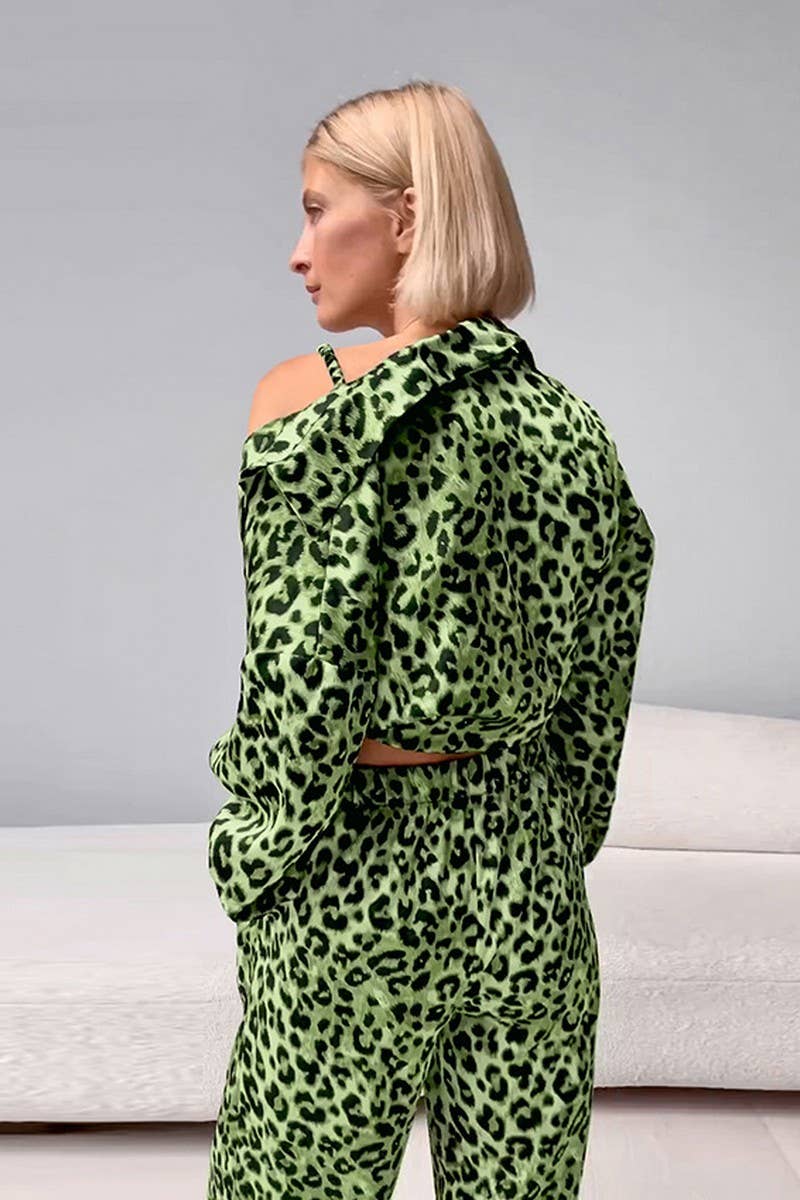 CWSPJ0397_LEOPARD PRINT LOOSE PAJAMAS THREE-PIECE HOME