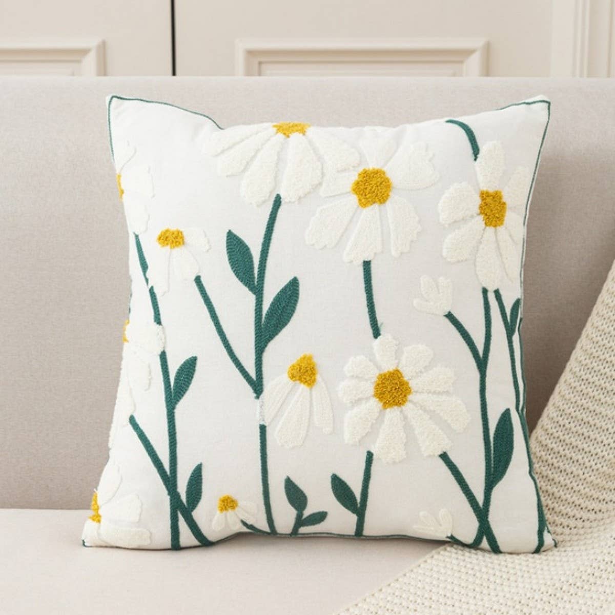 Pink Tulip Embroidered Sofa Pillow Cover_CWMM7706