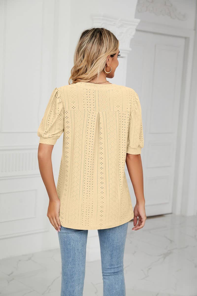 CWTSTS0358_V-Neck Short Sleeve Knit Top