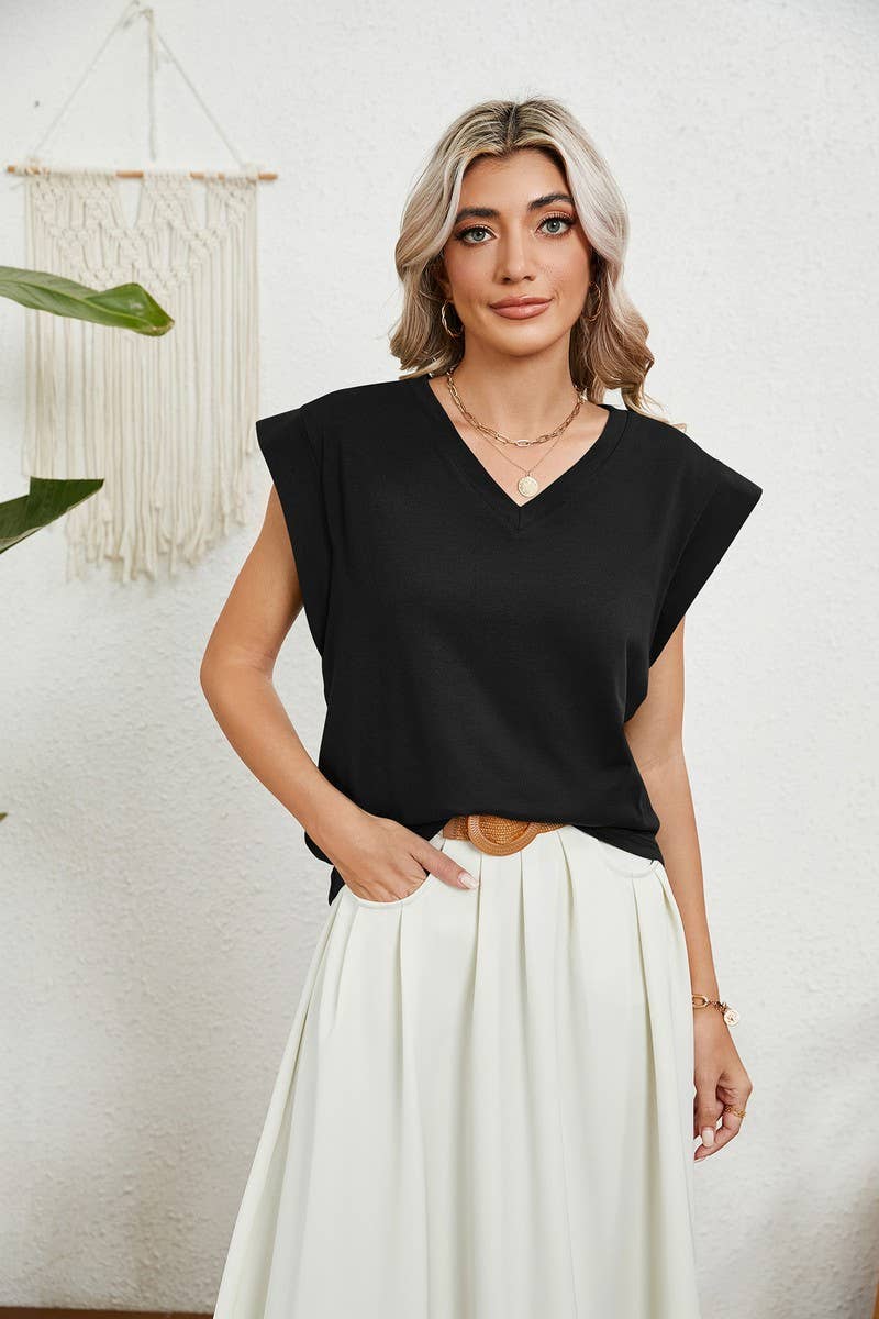 CWTBLS2278_SOLID V-NECK RAGLAN SLEEVE CASUAL T-SHIRT