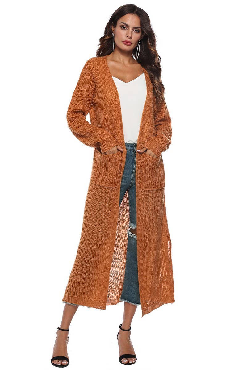 CWSBSL00032_WOMEN LONG KNIT CARDIGAN WITH POCKETS