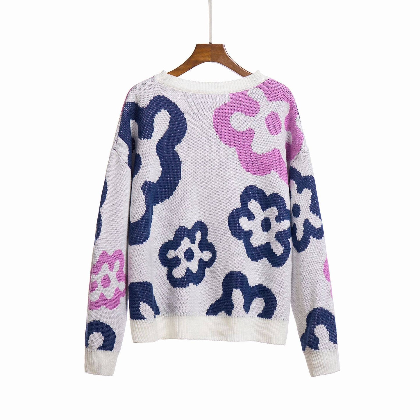 Floral colored knit pullover sweater