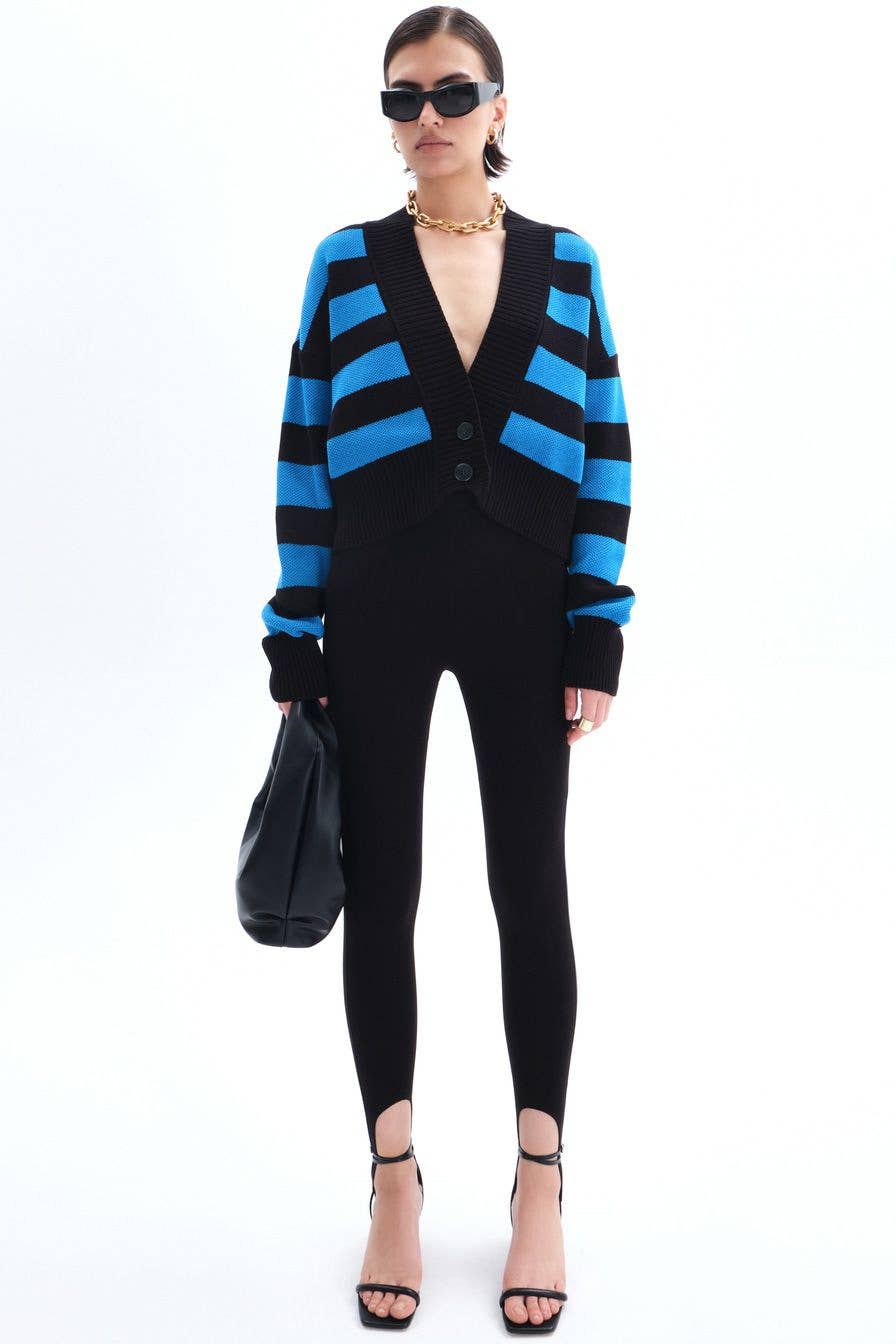 Contrasting color stripes loose knitted cardigan