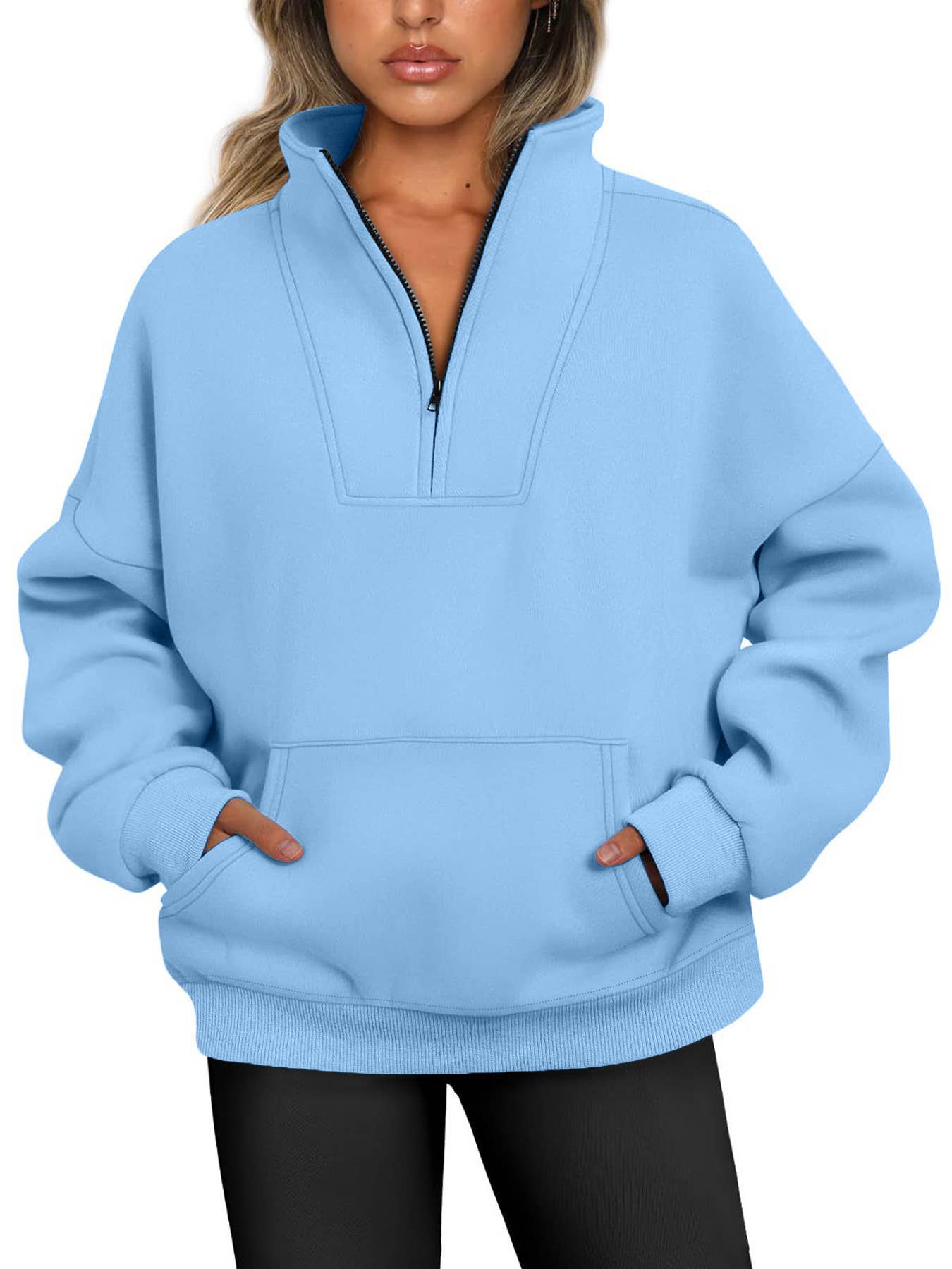 Fleece thread stand-up collar zipper hoodie