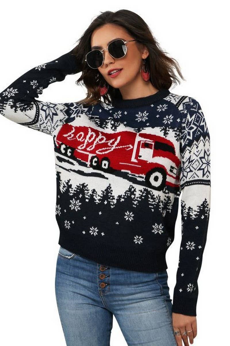 CWOSWL2498_SNOWFLAKE JACQUARD CHRISTMAS LOOSE SWEATER