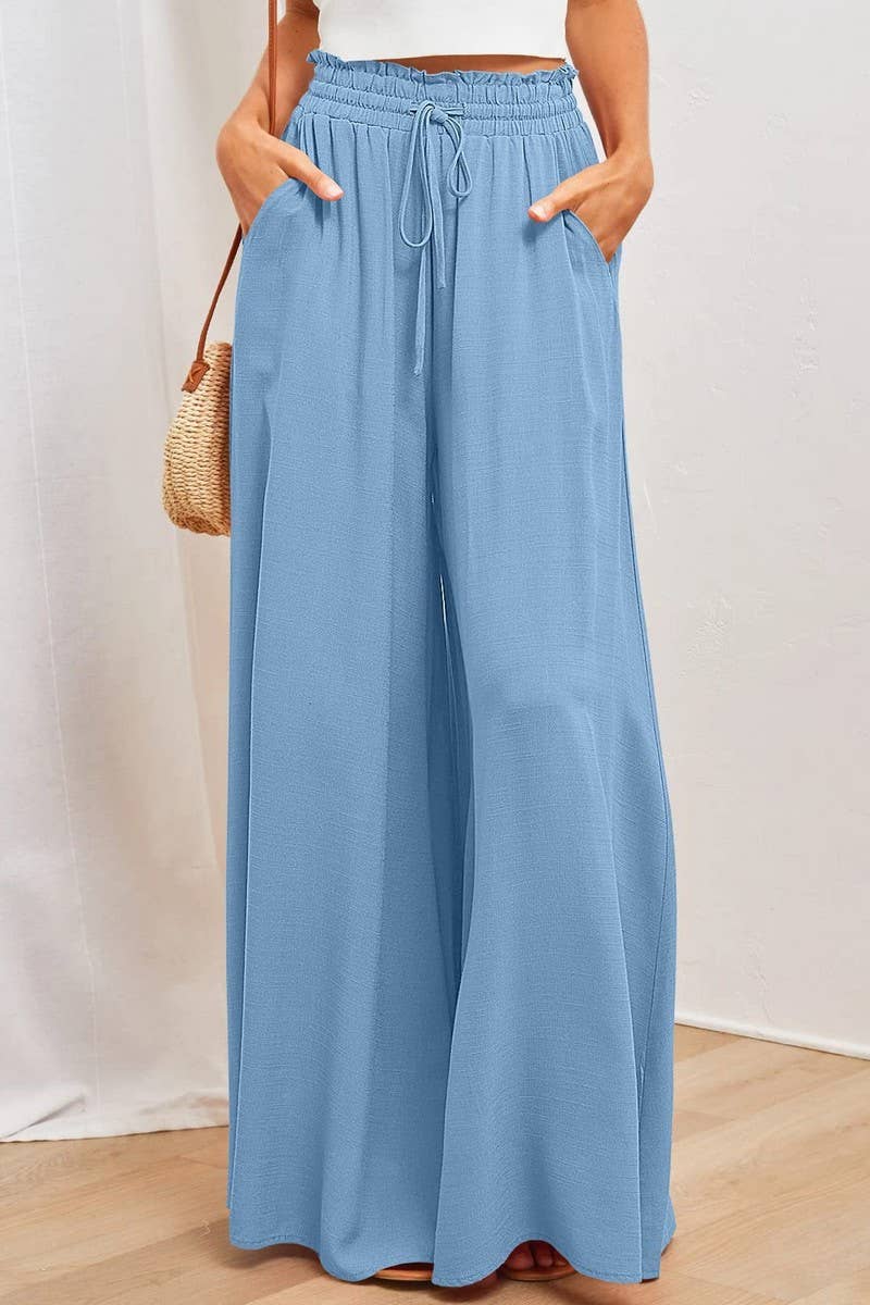 CWBLP0710_CASUAL ELASTIC WAIST WIDE LEG PANTS