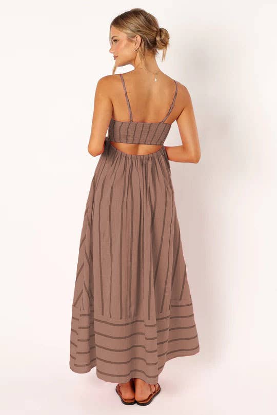 Backless swing Striped sleeveless halter dress