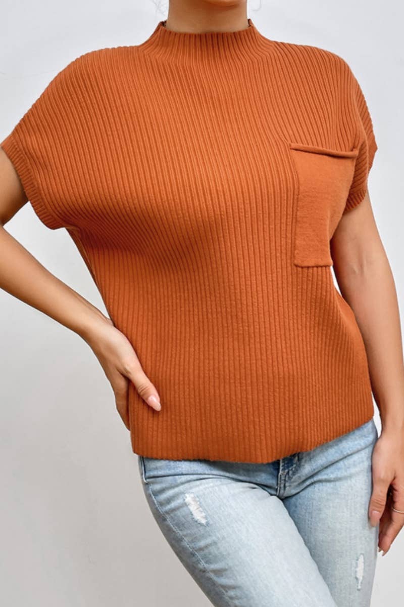 CWOSWSL0114_STYLISH HALF-TURTLENECK SHORT-SLEEVED SWEATERTOP