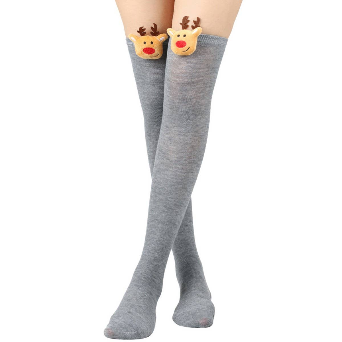 CWMS0806_Christmas Over The Knee Socks Elk Stripes