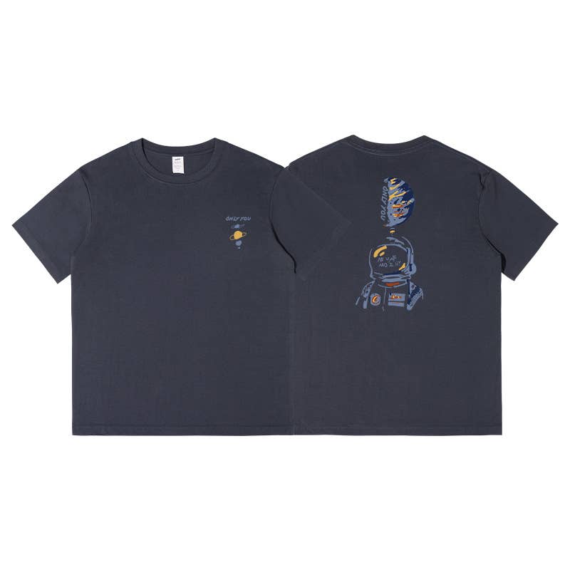 CWTTS0952_ASTRONAUT PRINT CASUAL LOOSE CREW NECK T SHIRT