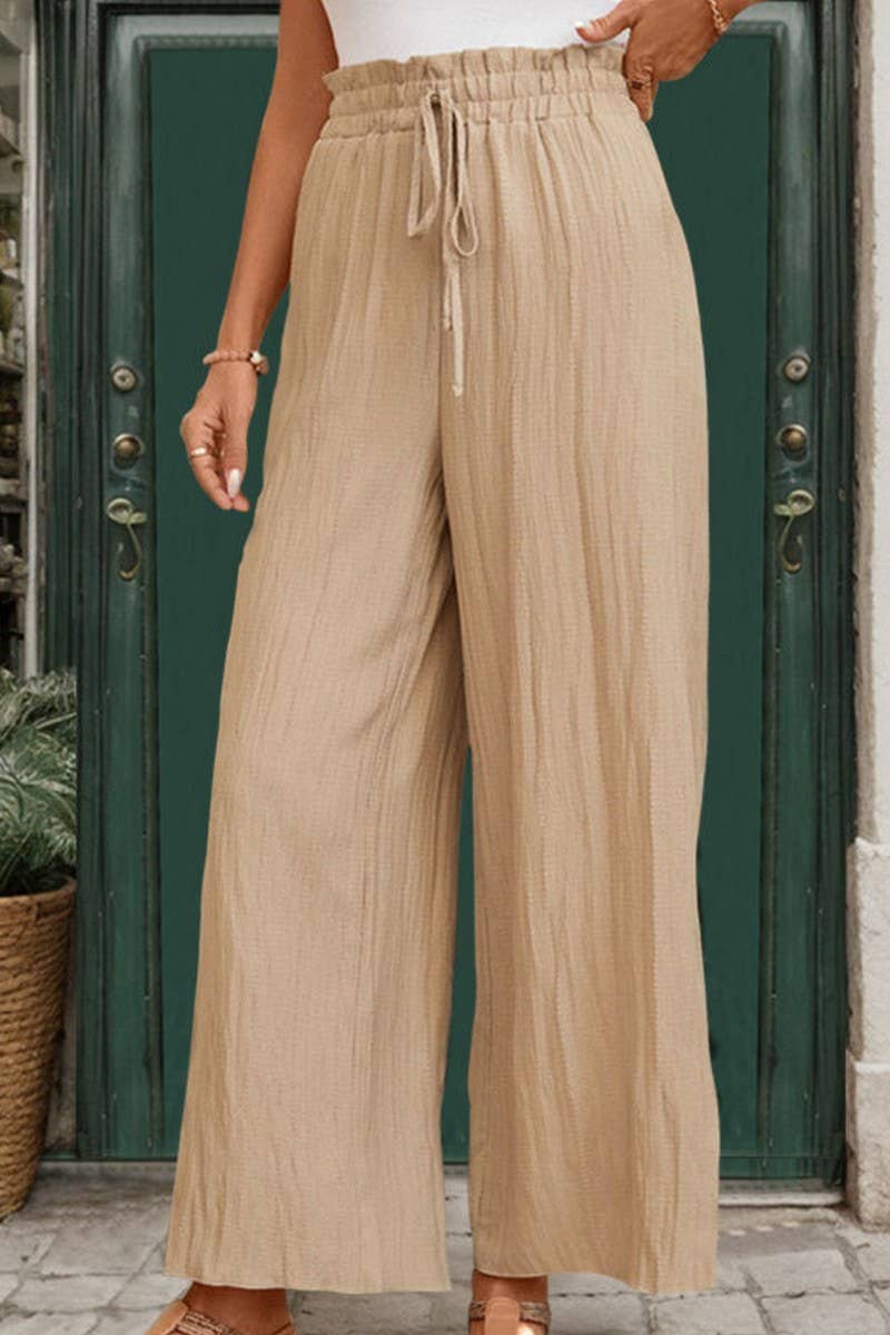 CWBLP0806_CASUAL TEXTURED HIGH WAIST WIDE LEG TROUSERS