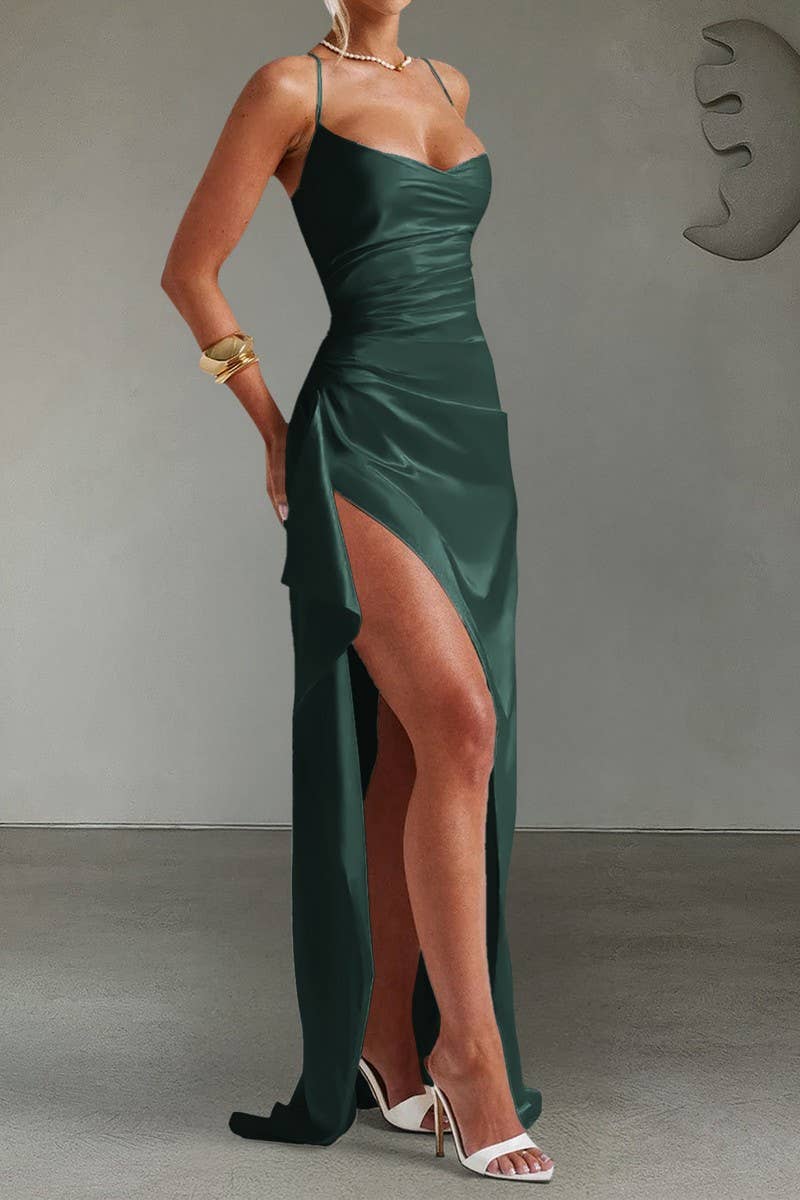 CWDMD01175_ELEGANT SOLID SPLIT HEM SPAGHETTI STRAP GOWN