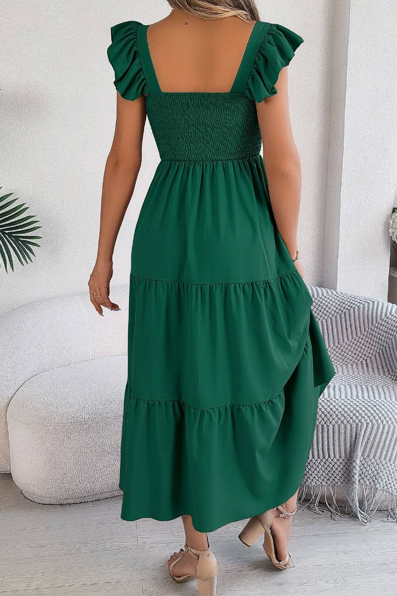 CWDMD2662_A-LINE DRESS WITH SQUARE COLLAR WOODEN EAR EDGE