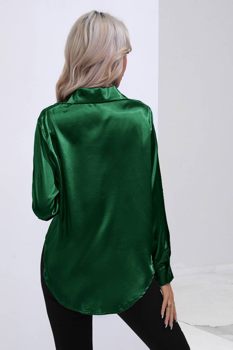 CWTBLL0690_Button Down Silky Satin Long Sleeve Top