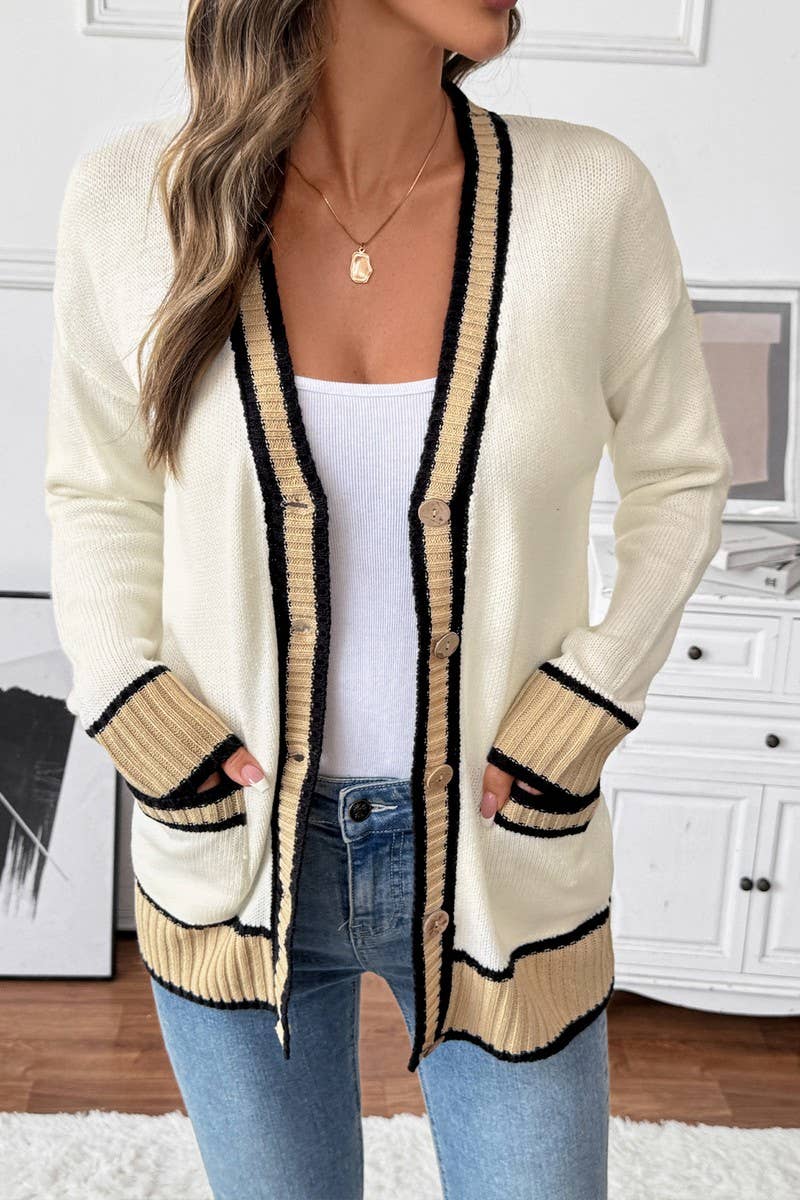 CWOCAL00587_LOOSE V-NECK COLORBLOCK CARDIGAN SWEATER